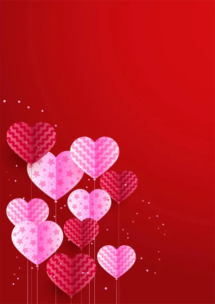 バレンタインデーレッドピンクペパーカットスタイルラブカードデザインの背景 — ストックベクタ