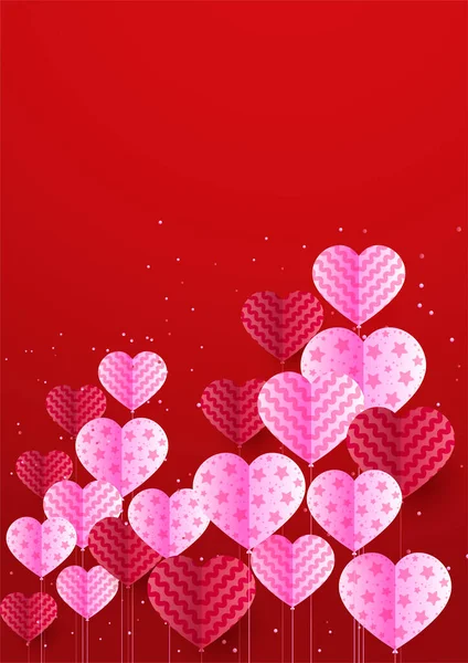 Día San Valentín Rojo Rosa Estilo Papercut Fondo Diseño Tarjeta — Vector de stock