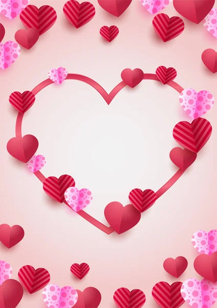 Çerçeve Şekli Sevgililer Günü Kırmızı Pembe Kağıt Kesim Stili Aşk — Stok Vektör