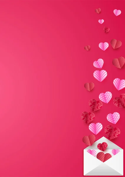 Mooie Envelop Rood Roze Papercut Stijl Love Kaart Ontwerp Achtergrond — Stockvector