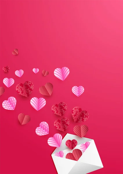 Precioso Sobre Rojo Rosa Estilo Papercut Love Card Design Background — Vector de stock