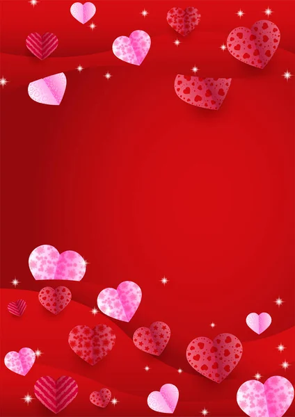 バレンタインデーレッドピンクペパーカットスタイルラブカードデザインの背景 — ストックベクタ