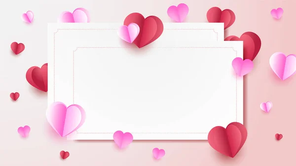 Papír Valentýn Red Pink Papercut Styl Love Karta Design Pozadí — Stockový vektor