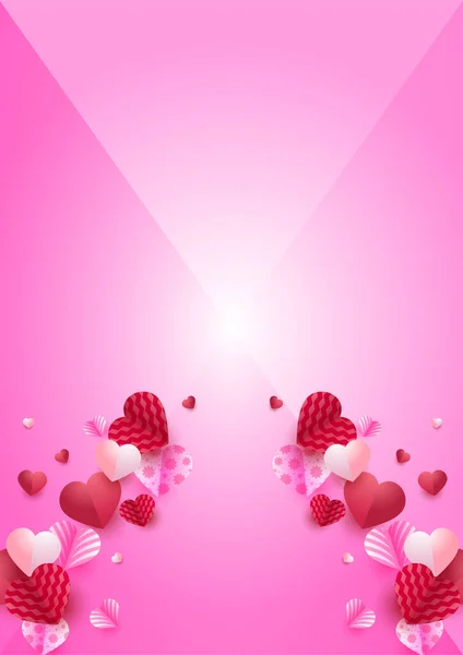 亮晶晶的红粉纸片风格爱情卡设计背景 — 图库矢量图片
