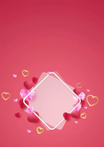 Happy Valentine Dag Pink Papercut Stijl Love Kaart Ontwerp Achtergrond — Stockvector