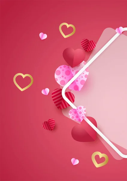 Feliz Dia Dos Namorados Pink Papercut Estilo Love Card Design —  Vetores de Stock