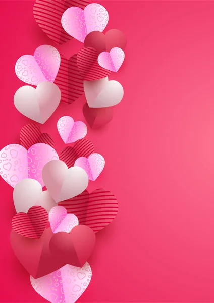 Feliz Dia Dos Namorados Pink Papercut Estilo Love Card Design — Vetor de Stock