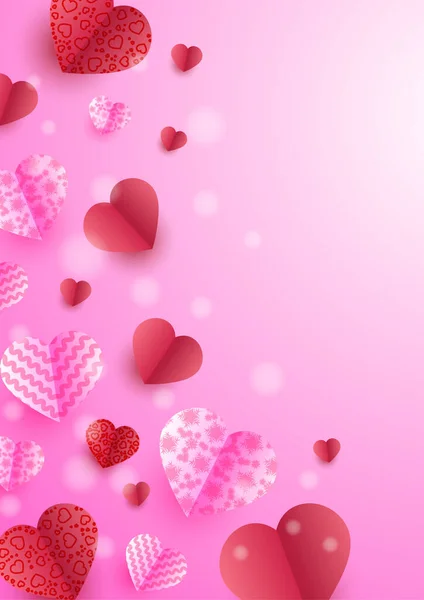 バレンタインデーユニバーサル愛ハートポスターの背景 輝くハートレッドピンクペパーカットスタイルラブカードデザインの背景 — ストックベクタ