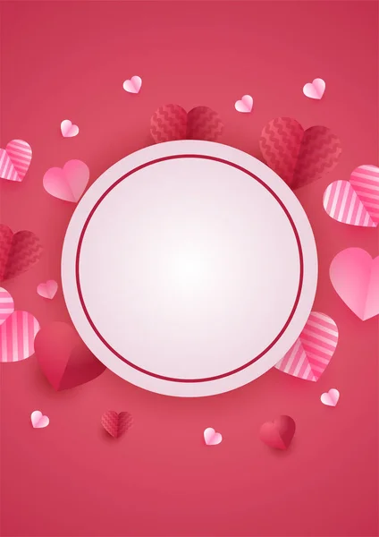 情人节的普世爱心海报背景 简约主义传播爱情红粉纸片风格爱情卡设计背景 — 图库矢量图片