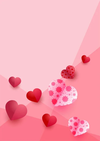 Día San Valentín Rosa Estilo Papercut Tarjeta Amor Fondo Diseño — Vector de stock