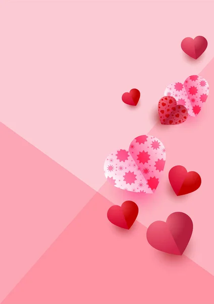 Valentijnsdag Universele Liefde Hart Poster Achtergrond Valentijnsdag Roze Papercut Stijl — Stockvector
