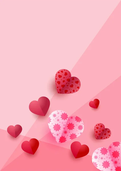 San Valentín Pink Papercut Style Love Card Design Background Diseño — Archivo Imágenes Vectoriales
