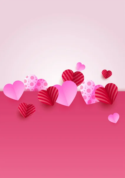 San Valentín Pink Papercut Style Love Card Design Background Diseño — Archivo Imágenes Vectoriales