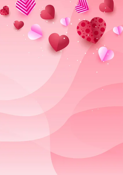 Gradient Wave Love Pink Papercut Style Love Card Design Background — 스톡 벡터