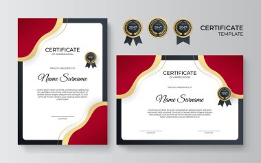 Zarif gradyan kırmızı siyah sertifika tasarımı şablonu