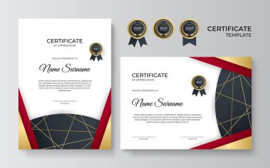 Zarif gradyan kırmızı siyah sertifika tasarımı şablonu