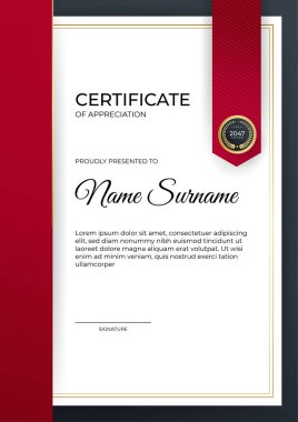 Profesyonel kırmızı altın sertifika tasarım şablonu