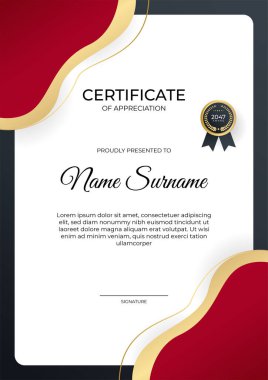 Zarif gradyan kırmızı siyah sertifika tasarımı şablonu
