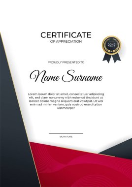 Modern gradyan kırmızı siyah altın sertifika tasarımı Şablonu