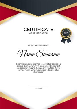 Modern gradyan kırmızı siyah altın sertifika tasarımı Şablonu