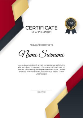 Zarif gradyan kırmızı siyah sertifika tasarımı şablonu