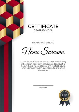 Zarif gradyan kırmızı siyah sertifika tasarımı şablonu