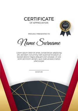 Zarif gradyan kırmızı siyah sertifika tasarımı şablonu