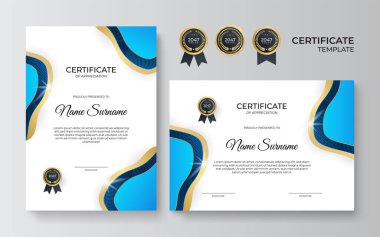 Zarif gradyan mavi altın sertifika tasarımı Şablonu