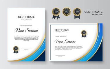 Modern gradyan mavi altın sertifika tasarımı şablonu