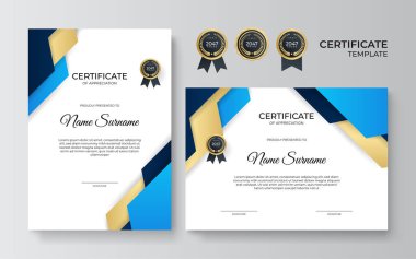 Zarif gradyan mavi altın sertifika tasarımı Şablonu