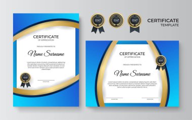 Modern gradyan mavi altın sertifika tasarımı şablonu