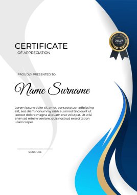 Modern gradyan mavi altın sertifika tasarımı şablonu