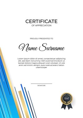 Modern gradyan mavi altın sertifika tasarımı şablonu