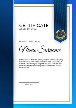 Profesyonel mavi sertifika tasarım şablonu