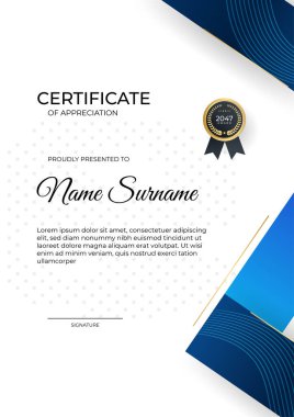 Modern gradyan mavi altın sertifika tasarımı şablonu