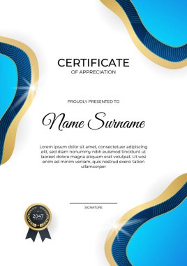 Zarif gradyan mavi altın sertifika tasarımı Şablonu