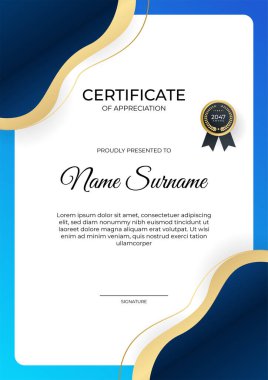 Zarif gradyan mavi altın sertifika tasarımı Şablonu