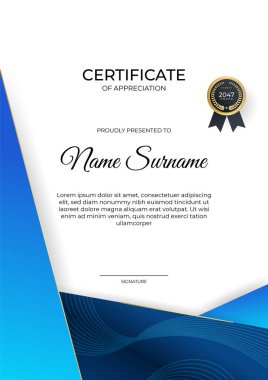 Modern gradyan mavi altın sertifika tasarımı şablonu