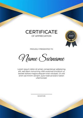 Zarif gradyan mavi altın sertifika tasarımı Şablonu