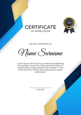 Zarif gradyan mavi altın sertifika tasarımı Şablonu