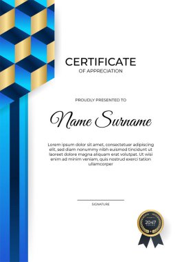 Zarif gradyan mavi altın sertifika tasarımı Şablonu