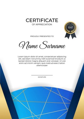 Zarif gradyan mavi altın sertifika tasarımı Şablonu
