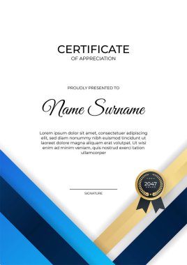 Modern gradyan mavi altın sertifika tasarımı şablonu