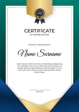 Modern çalışan mavi yeşil sertifika tasarımı Şablonu