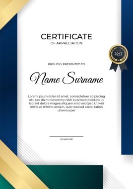 Modern gradyan mavi altın sertifika tasarımı Şablonu