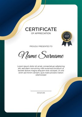 Zarif gradyan mavi altın sertifika tasarımı şablonu