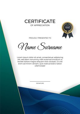 Zarif gradyan mavi altın sertifika tasarımı şablonu