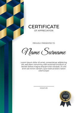 Zarif gradyan mavi altın sertifika tasarımı şablonu
