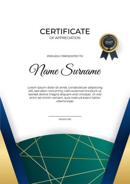 Zarif gradyan mavi altın sertifika tasarımı şablonu