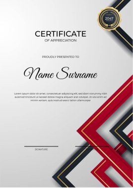 Modern gradyan kırmızı siyah altın sertifika tasarımı Şablonu